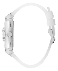 Guess Men's Multi-Function Transparent and Silver-Tone Silicone Strap Watch 43mm