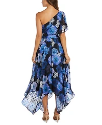 Nightway Petite One-Shoulder Handkerchief-Hem Dress