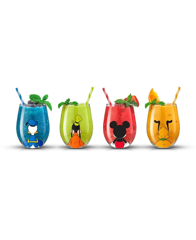 JoyJolt Disney Mickey Mouse & Friends Squad Stemless Drinking Glasses, Set of 4