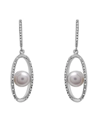 Cultured Freshwater Pearl (7mm) & Diamond (1/10 ct. tw.) Oval Earrings in Sterling Silver