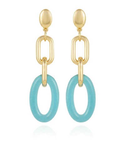 Vince Camuto Gold-Tone and Blue Interlocking Link Drop Earrings
