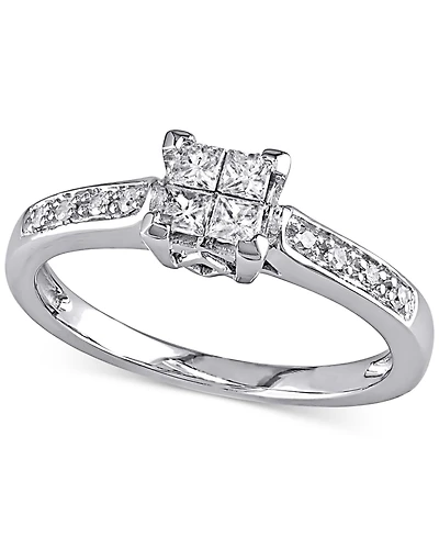 Diamond Princess Quad Cluster Engagement Ring (1/4 ct. t.w.) 14k White Gold