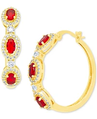 Lab-Created Ruby (2-1/10 ct. t.w.) & Cubic Zirconia Medium Hoop Earrings in Gold-Plated Brass, 1.1"