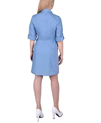 Petite 3/4 Roll Tab Sleeve Denim Dress