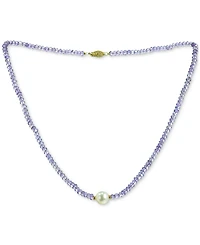 Gemstone and Cultured Pearl (9-10 mm) Strand Necklace 14k Yellow Gold (Available Ruby (80-1/2 ct. t.w), Sapphire t.w.), Emerald