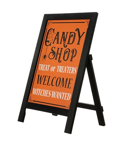 Glitzhome Halloween Wooden "Candy Shop" Standing Easel Sign or Hanging Decor, 24"
