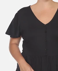 White Mark Plus Short Sleeve V-neck Tiered Midi Dress