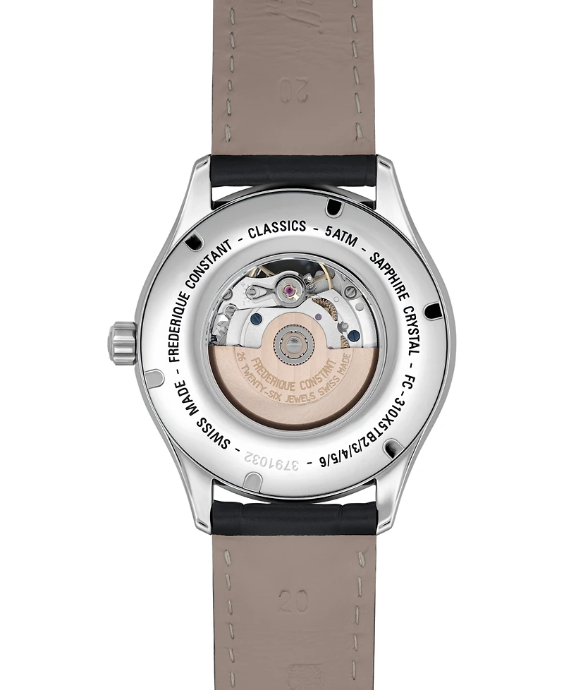 Frederique Constant Men's Swiss Automatic Classics Heart Beat Black Leather Strap Watch 40mm