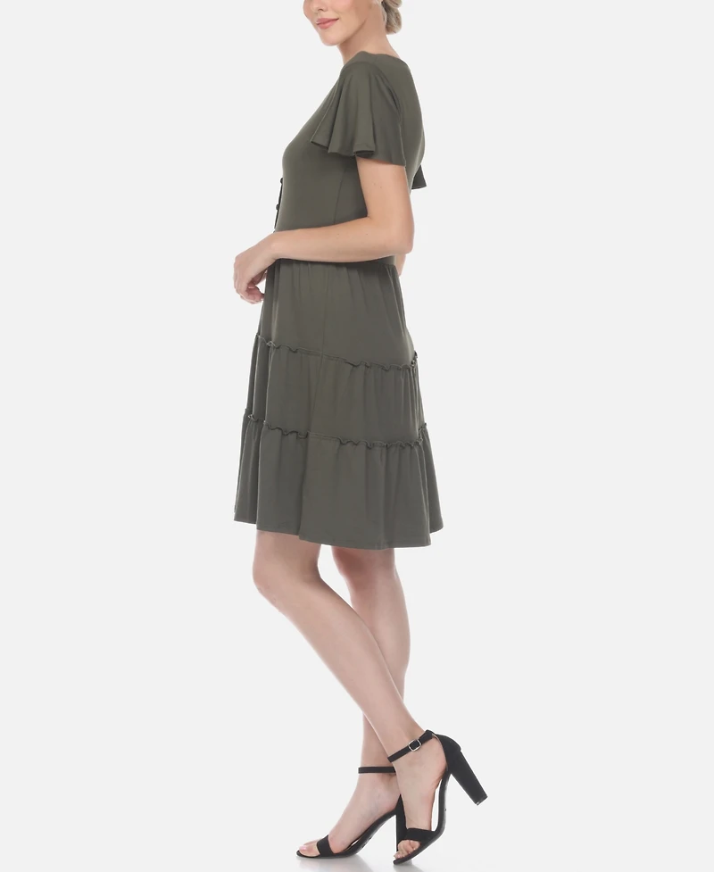 Women's Short Sleeve V-Neck Tiered Dress