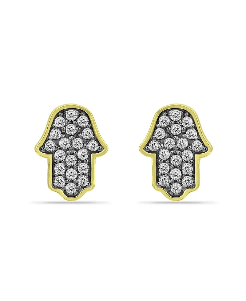 Giani Bernini Cubic Zirconia with Black Rhodium Hamsa Stud Earrings, 18K Gold over Silver