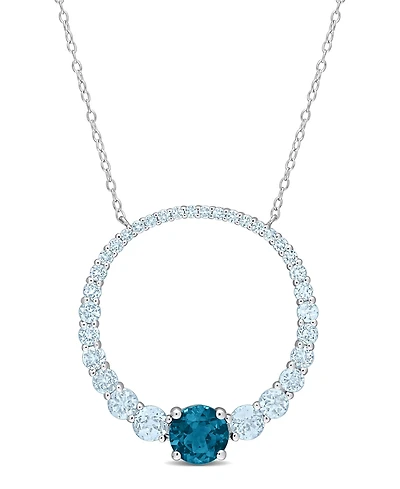 Blue Topaz (3 7/8 ct. t.w.) Graduated Open Circle Necklace in Sterling Silver