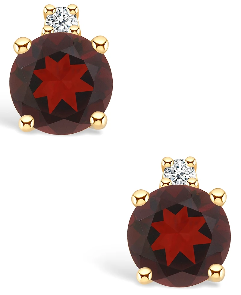 Garnet (3/4 ct. t.w.) and Diamond Accent Stud Earrings 14K Yellow Gold