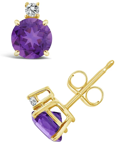 Amethyst (1 ct. t.w.) and Diamond Accent Stud Earrings 14K Yellow Gold