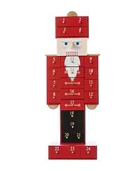 Glitzhome 17.25" Wooden Christmas Nutcracker Countdown Calendar Decor and Drawer