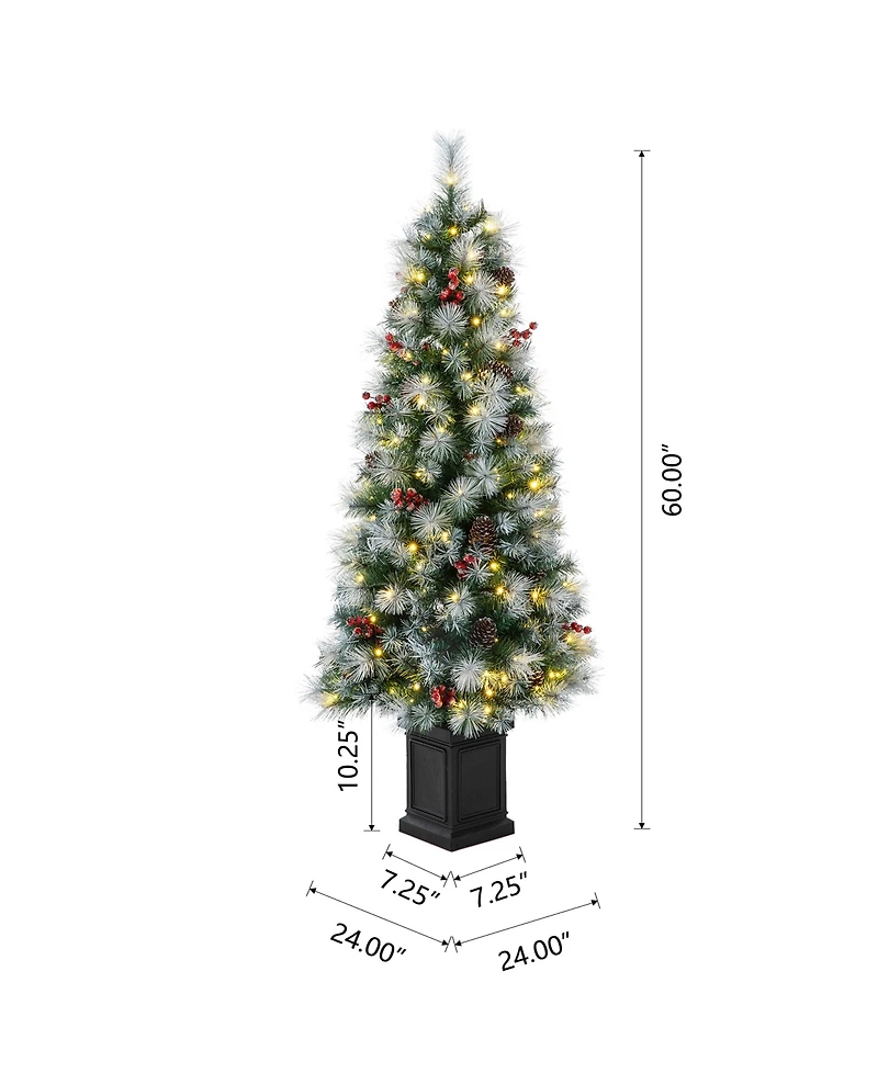 Glitzhome 5' Pre-Lit Pine Artificial Christmas Porch Tree with 150 Warm White Lights Set, 2 Piece