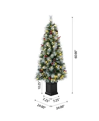 Glitzhome 5' Pre-Lit Pine Artificial Christmas Porch Tree with 150 Warm White Lights Set, 2 Piece