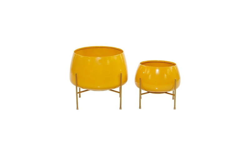 Metal Contemporary Planters with Stand, Set of 2