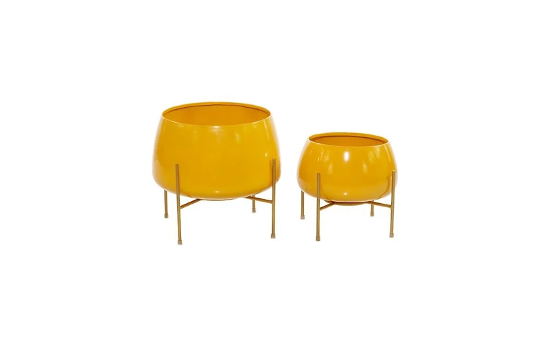 Metal Contemporary Planters with Stand, Set of 2