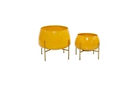Metal Contemporary Planters with Stand, Set of 2