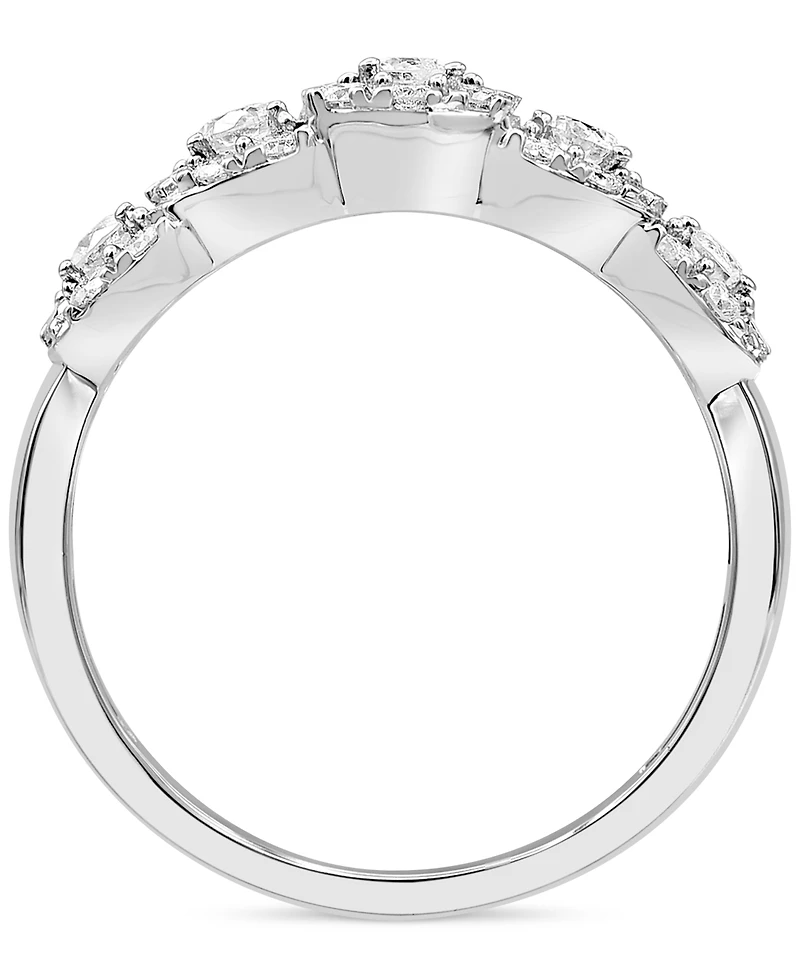 Diamond Cushion Shape Halo Cluster Ring (1 ct. t.w.) in 14k White Gold or 14k gold & rhodium