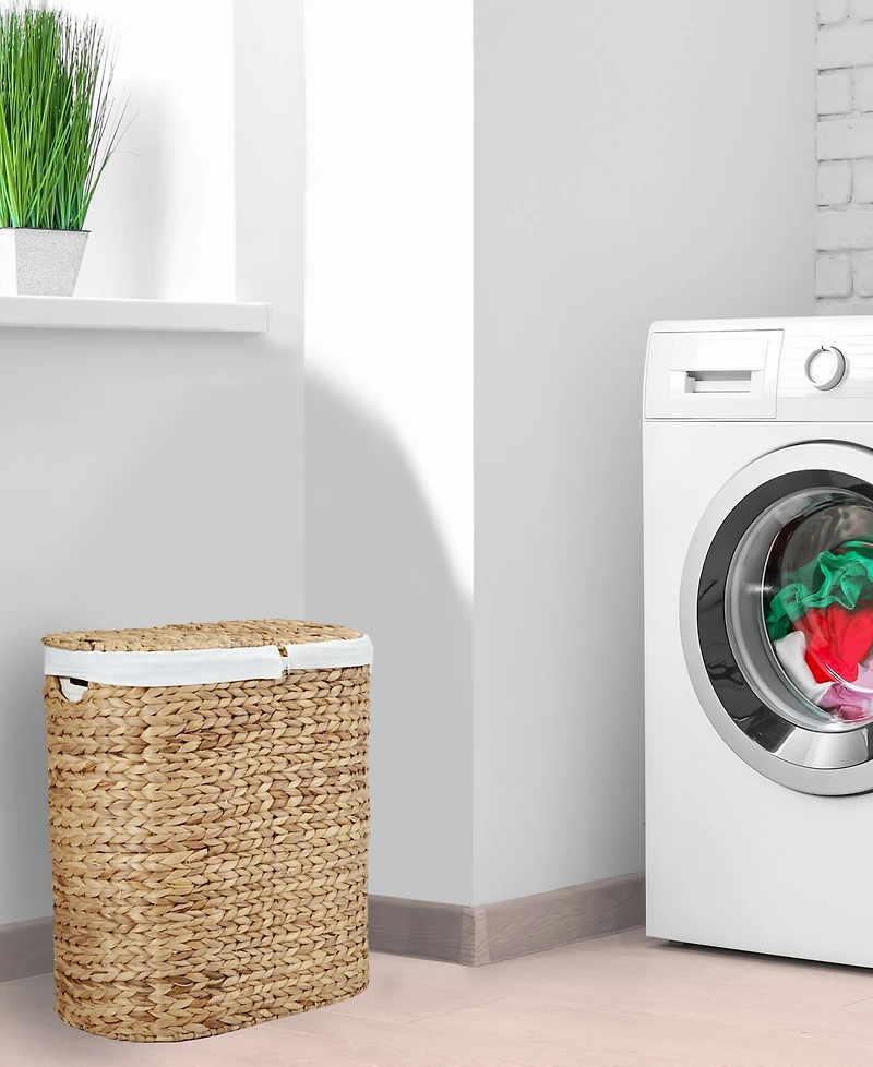 Seville Classics Hand-Woven Natural Wicker Lidded Double Laundry Hamper