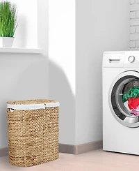 Seville Classics Hand-Woven Natural Wicker Lidded Double Laundry Hamper