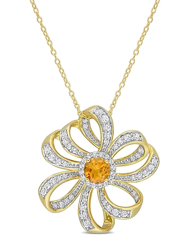 Citrine (3/4 ct. t.w.) and White Topaz (1 1/4 ct. t.w.) Flower Necklace in 18k Gold Plated Sterling Silver