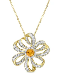 Citrine (3/4 ct. t.w.) and White Topaz (1 1/4 ct. t.w.) Flower Necklace in 18k Gold Plated Sterling Silver