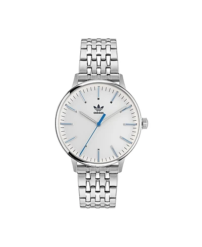 adidas Unisex Three Hand Code One Silver-Tone Stainless Steel Bracelet Watch 38mm