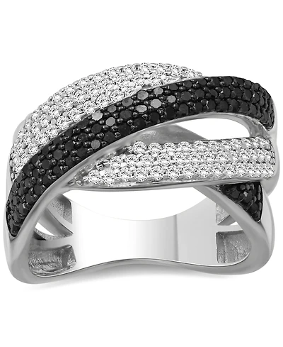 Black Diamond (1/2 ct. t.w.) & White Diamond (1/2 ct. t.w.) Crossover Statement Ring in Sterling Silver