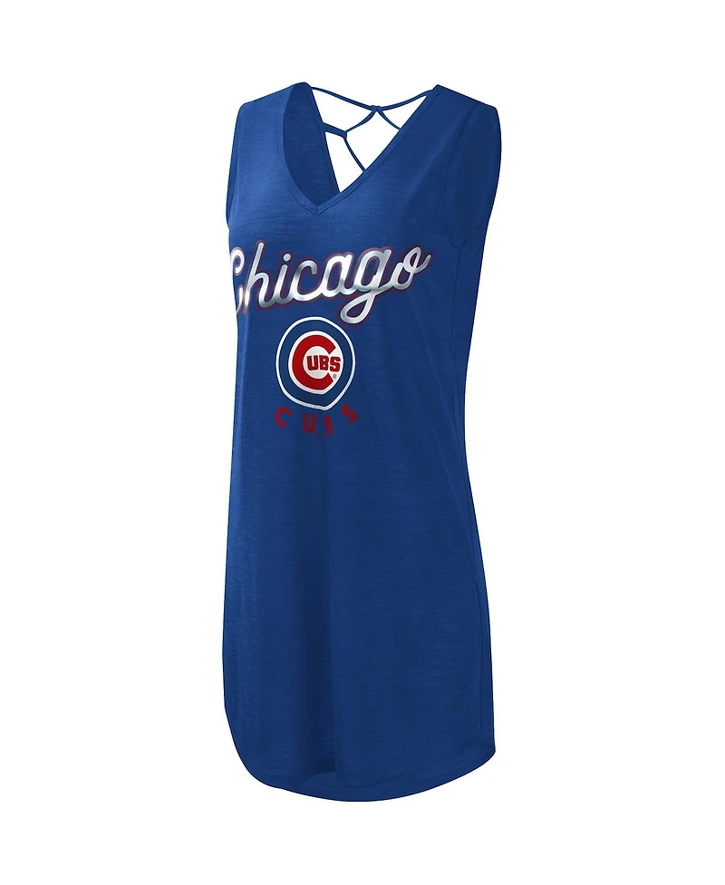 Women's G-iii 4Her by Carl Banks Royal Chicago Cubs Game Time Slub Beach V-Neck Cover-Up Dress