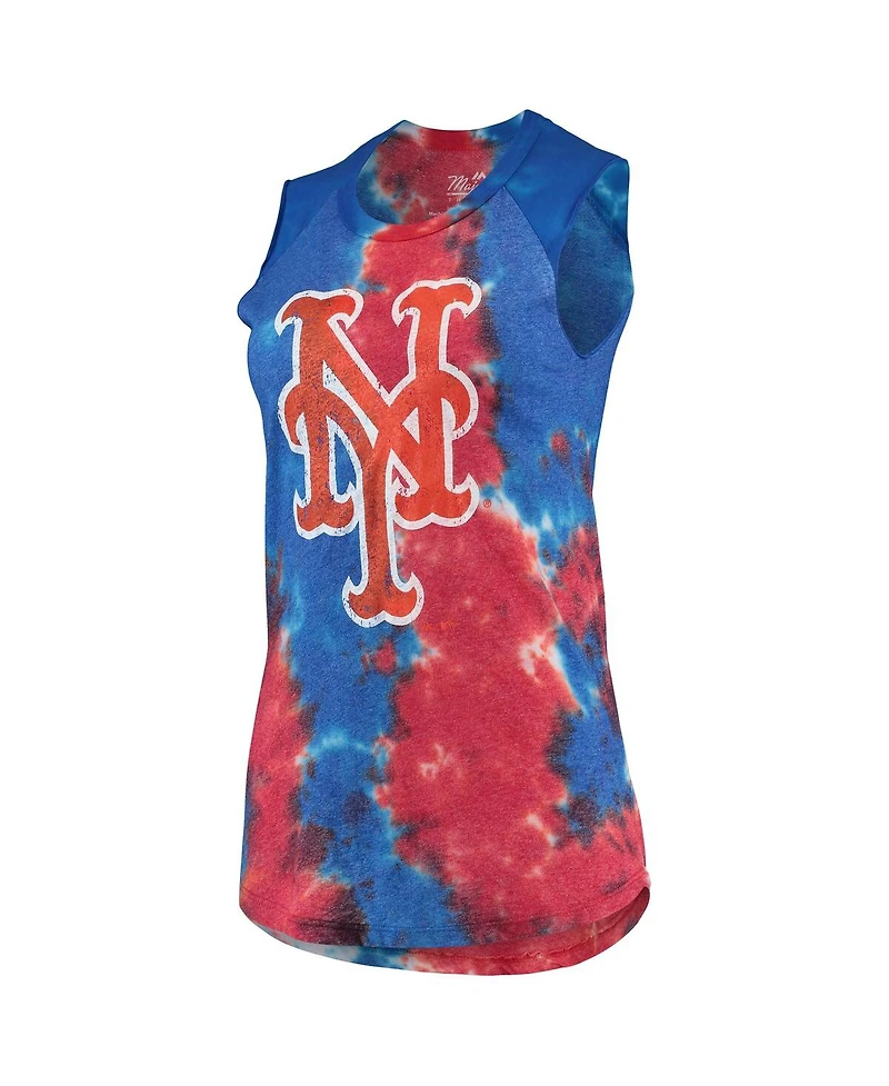 Women's Majestic Threads Red and Blue New York Mets Tie-Dye Tri-Blend Muscle Tank Top