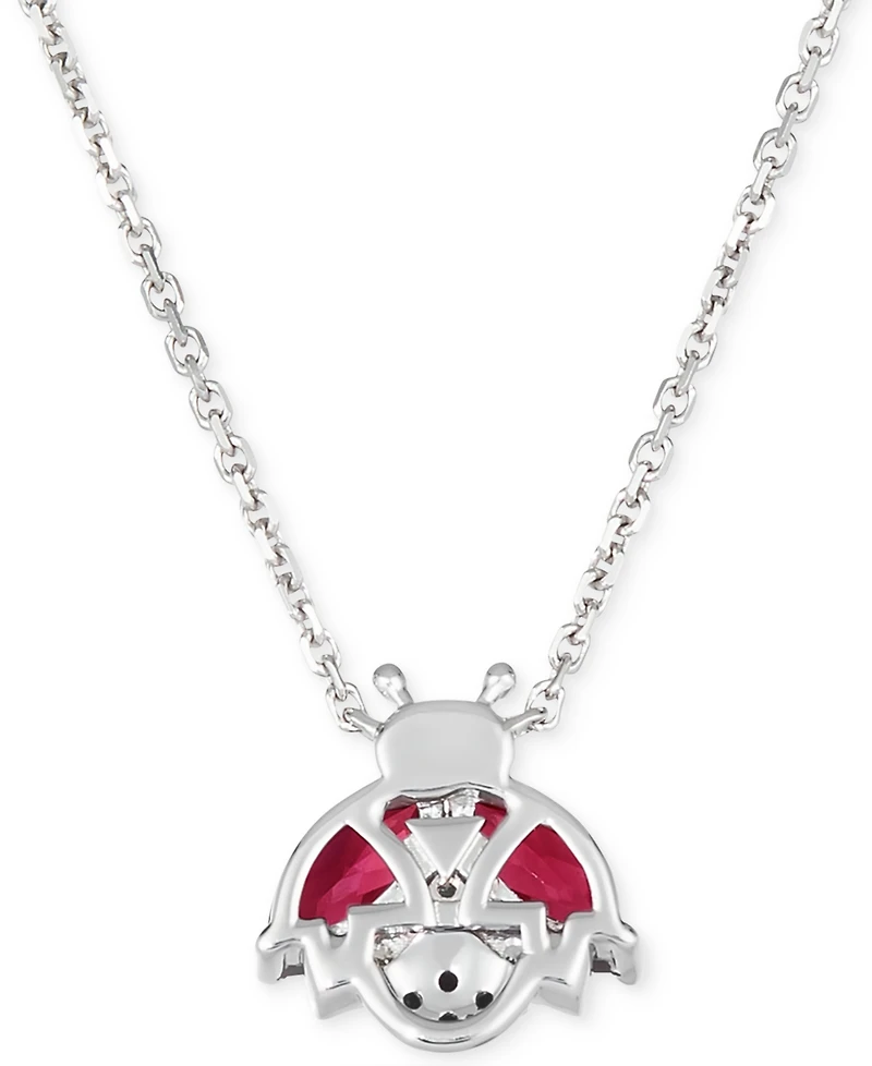 Le Vian Raspberry Rhodolite (1-1/6 ct. t.w.) & Diamond (1/10 ct. t.w.) Ladybug Adjustable 19" Pendant Necklace in 14k White Gold