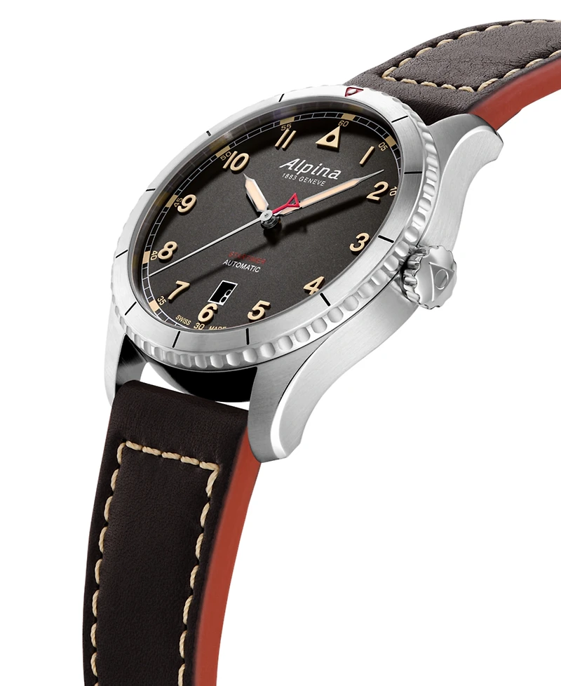 Alpina Men's Swiss Automatic Startimer Black Leather Strap Watch 41mm