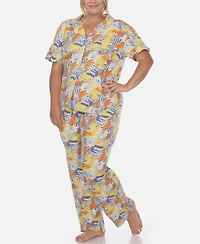 White Mark Plus 2 Piece Tropical Print Pajama Set
