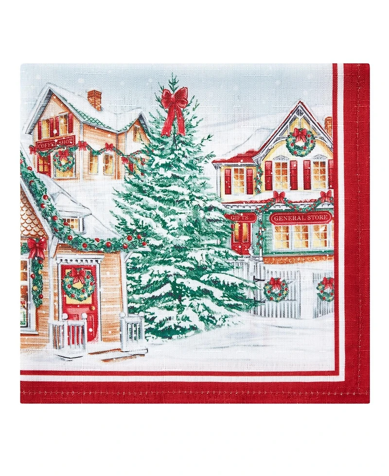 Elrene Storybook Christmas Village Holiday 4 Piece Napkin Set, 17" x 17"