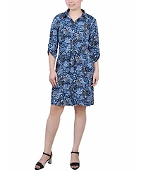 Ny Collection Petite 3/4-Sleeve Printed Shirt Dress