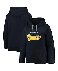 Women's Soft as a Grape Navy Milwaukee Brewers Plus Side Split Pullover Hoodie
