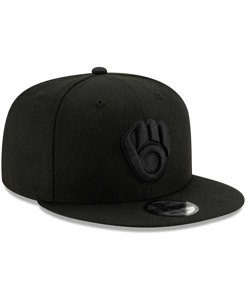 Men's Milwaukee Brewers New Era Black on Black 9FIFTY Snapback Adjustable Hat - Black