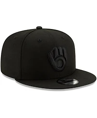 Men's Milwaukee Brewers New Era Black on Black 9FIFTY Snapback Adjustable Hat - Black