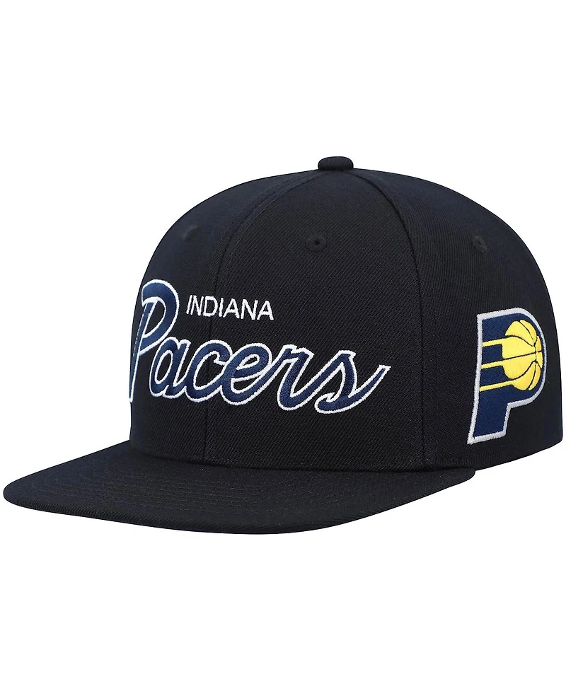 Men's Mitchell & Ness Black Indiana Pacers Hardwood Classics Script 2.0 Snapback Hat
