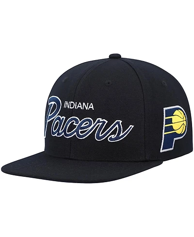 Men's Mitchell & Ness Black Indiana Pacers Hardwood Classics Script 2.0 Snapback Hat