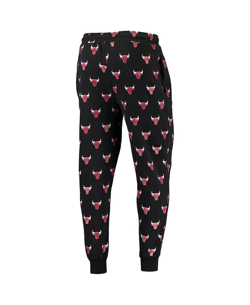 Men's The Wild Collective Black Chicago Bulls Allover Logo Jogger Pants