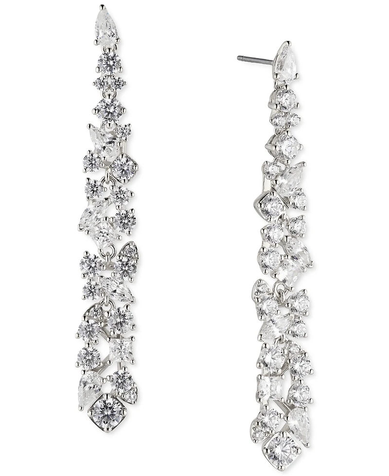 Eliot Danori Silver-Tone Cubic Zirconia Cluster Linear Drop Earrings, Created for Macy's