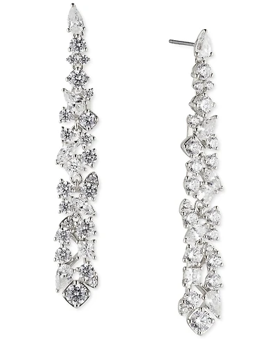 Eliot Danori Silver-Tone Cubic Zirconia Cluster Linear Drop Earrings, Created for Macy's
