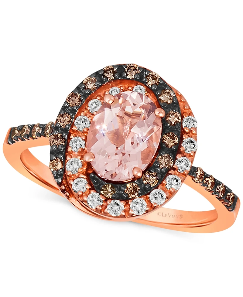 Le Vian Peach Morganite (7/8 ct. t.w.) & Diamond (3/8 ct. t.w.) Halo Ring in 14k Rose Gold