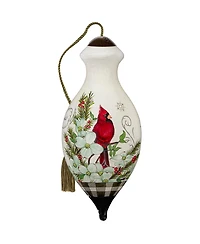 Ne'Qwa Art 7221128 Regal Winter Cardinal Hand-Painted Blown Glass Ornament