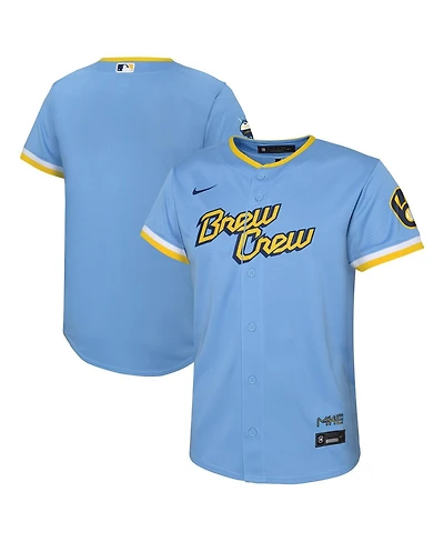 Preschool Boys and Girls Nike Powder Blue Milwaukee Brewers City Connect Replica Team Jersey