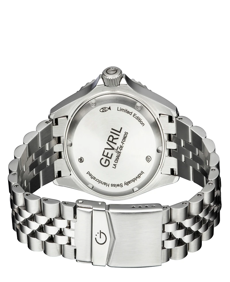 Gevril Men's Wall Street Swiss Automatic Silver-Tone Stainless Steel Bracelet Watch 43mm