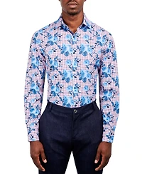 Men's Slim Fit Non-Iron Floral-Print Performance Stretch Dress Shirt